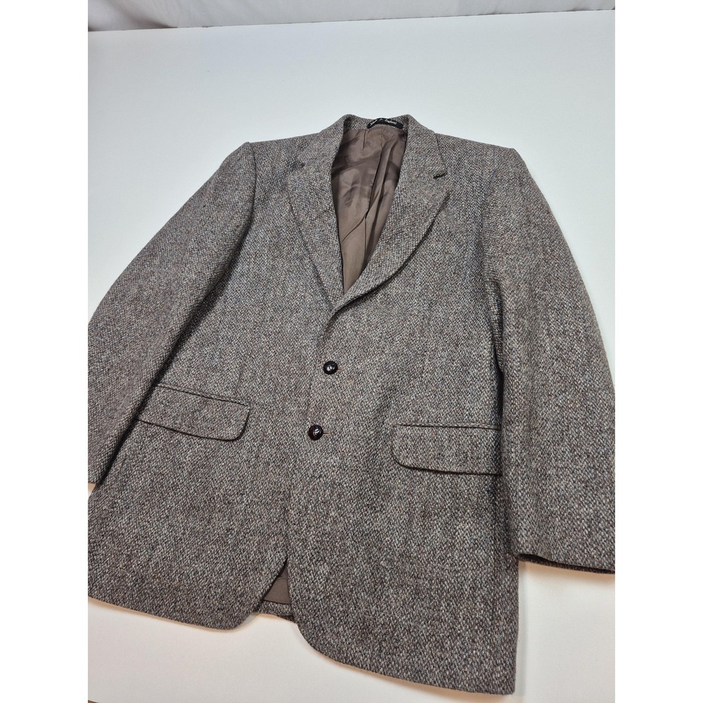 VTG Harris Tweed Blazer Mens L 41R Brown Wool Check Sport Coat England FLAW